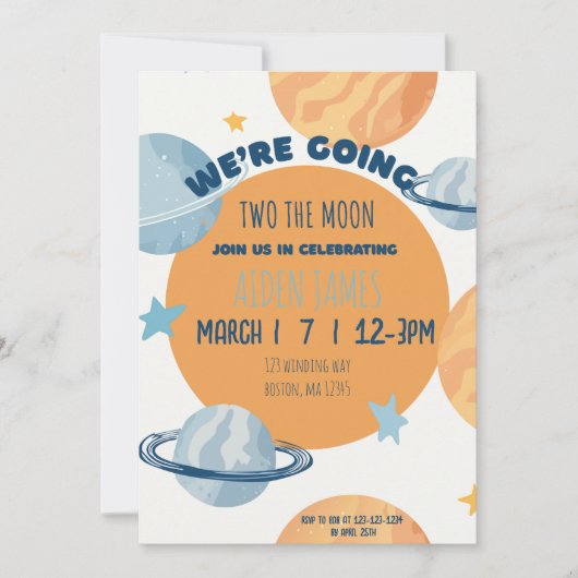 Two The Moon Second Birthday Invitation  (Devant)