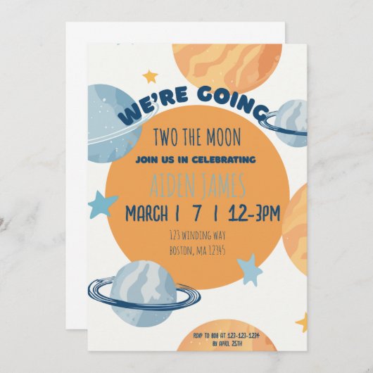 Two The Moon Second Birthday Invitation (Devant / Derrière)
