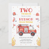 Two the Rescue Firetruck 2nd Birthday Invitation (Devant)