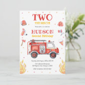 Two the Rescue Firetruck 2nd Birthday Invitation (Debout devant)