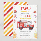 Two the Rescue Firetruck 2nd Birthday Invitation (Devant / Derrière)