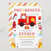 Two the Rescue Firetruck 2nd Birthday Invitation (Devant / Derrière)