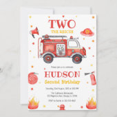 Two the Rescue Firetruck 2nd Birthday Invitation (Devant)