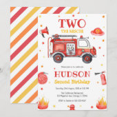 Two the Rescue Firetruck 2nd Birthday Invitation (Devant / Derrière)