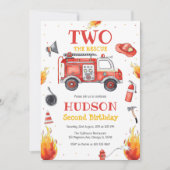 Two the Rescue Firetruck 2nd Birthday Invitation (Devant)