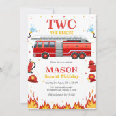 Two the Rescue Firetruck 2nd Birthday Invitation (Devant)