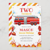 Two the Rescue Firetruck 2nd Birthday Invitation (Devant / Derrière)