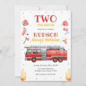 Two the Rescue Firetruck 2nd Birthday Invitation (Devant)