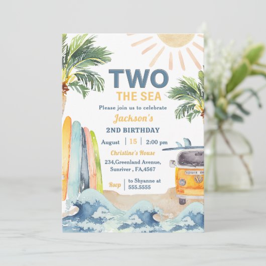 Two The Sea Surf Beach 1er Anniversaire Invitation (Debout devant)