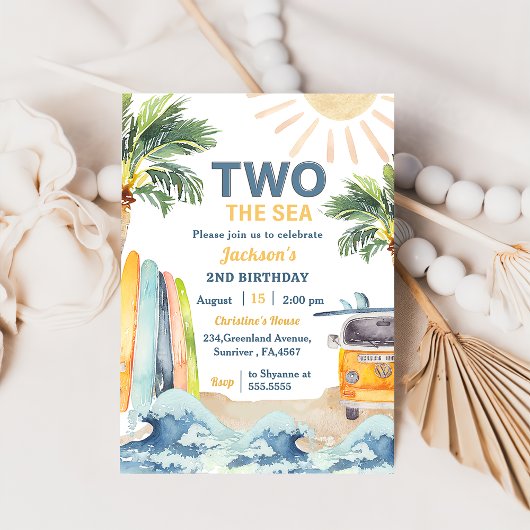 Two The Sea Surf Beach 1er Anniversaire Invitation