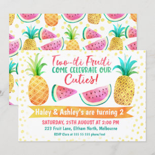 Two-Ti Frutti Girl Twins Verjaardag Uitnodiging