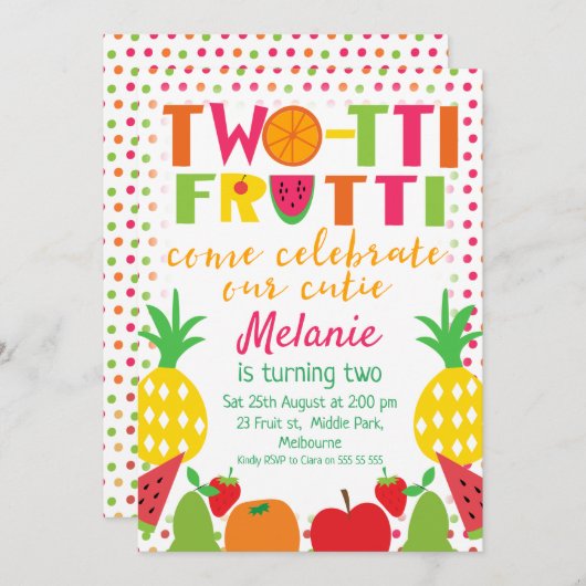 Two-tii Fruit Come viert uitnodiging voor tweede v (Voorkant / Achterkant)