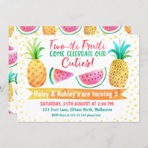 Two-Tii Frutti Girl Twins Birthday Uitnodiging