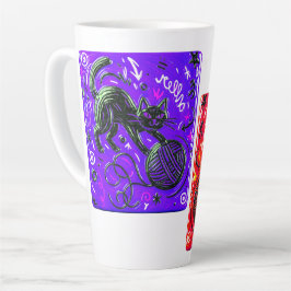 Two-Tone Black Cat Latte Mok