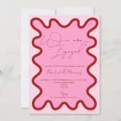 Two tone wave border engagement party uitnodiging (Voorkant)