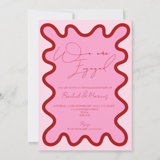 Two tone wave border engagement party uitnodiging (Voorkant)