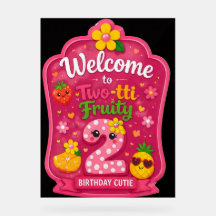 Two-Tti Fruitige Verjaardags Welkom Bord Mockup