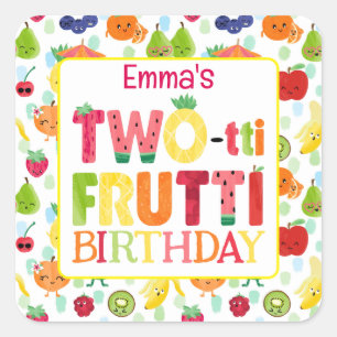 Two-tti Frutti Cutie Fruit 2e verjaardagsfeestje Vierkante Sticker