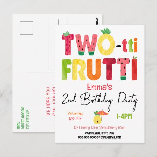 TWO-tti Frutti Cuties 2de verjaardag Tropisch frui Briefkaart (Voorkant / Achterkant)