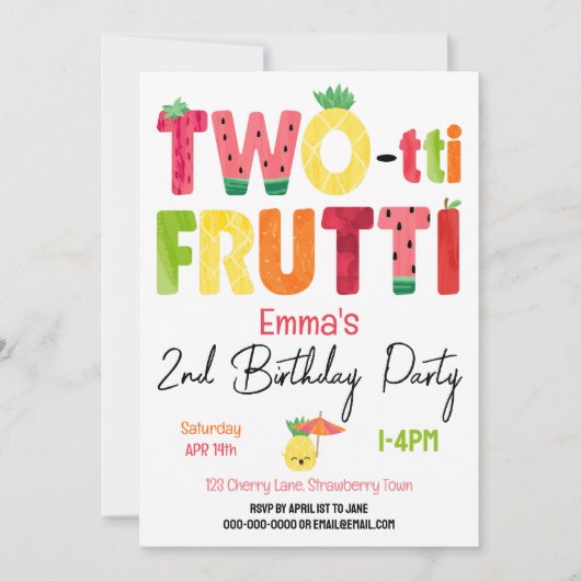 TWO-tti Frutti Cuties 2e verjaardag Tropisch fruit Kaart (Voorkant)