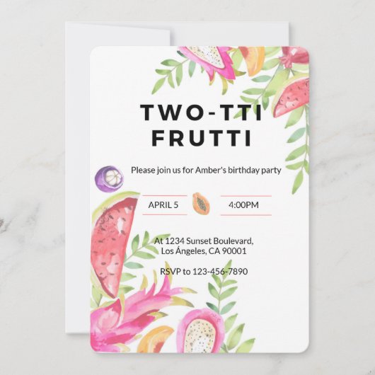 TWO-TTI FRUTTI Verjaardags- Meisjes 2e verjaardags Kaart (Voorkant)