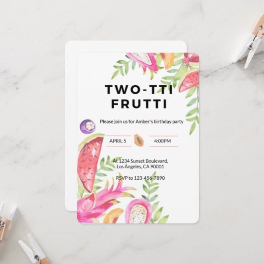 TWO-TTI FRUTTI Verjaardagskaart voor meisjes 2de v Kaart (Voorkant / Achterkant in situ)