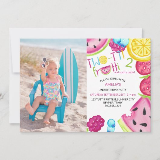 TWO-tti Frutti Zo'n schattige foto 2e verjaardag Kaart (Voorkant)
