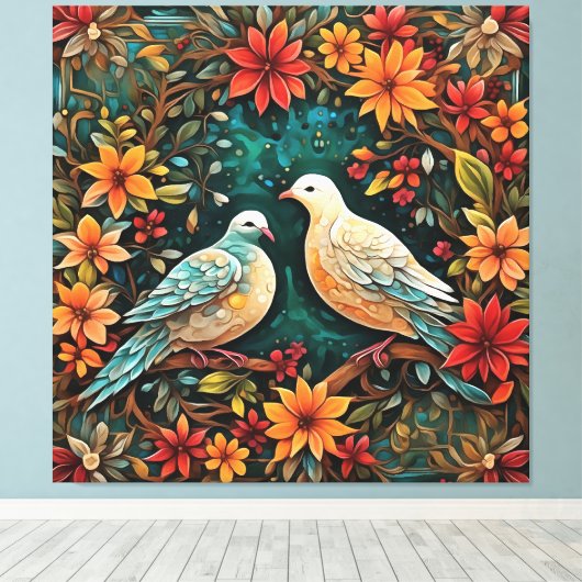 Two Turtle Doves Canvas Afdruk (Insitu (Houten vloer))