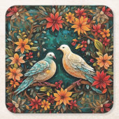 Two Turtle Doves Vierkante Kartonnen Onderzetter (Voorkant)
