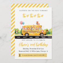 Two Two Two School Bus 2nd Birthday Invitation