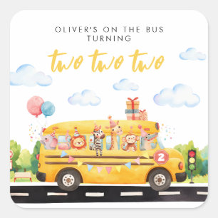 Two Two Two Schoolbus Vierkante Sticker