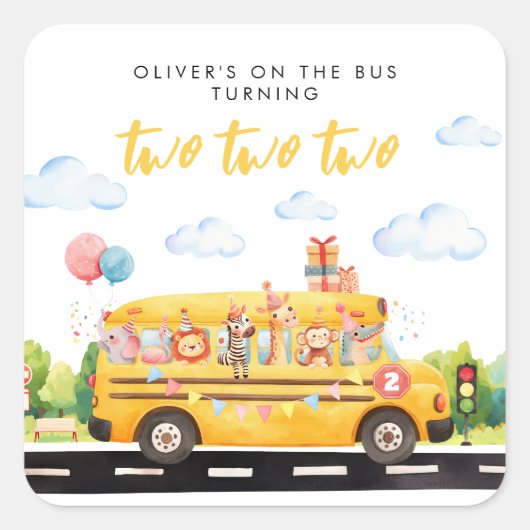 Two Two Two Schoolbus Vierkante Sticker (Voorkant)