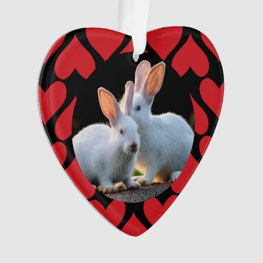 Two White Rabbits with Red Hearts Holiday Ornament (voorkant)