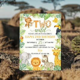 Two Wild Animals Safari 2nd Birthday Party Kaart