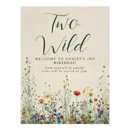 Two Wild Birthday - Boho Cream Wildflower Poster Perfect Poster