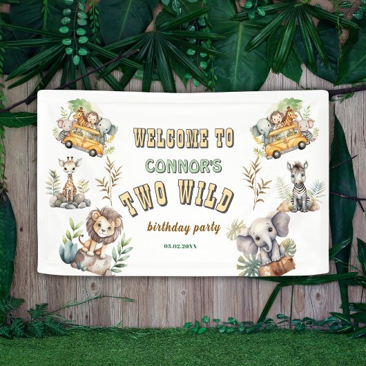 Two wild jungle safari 2nd birthday Banner