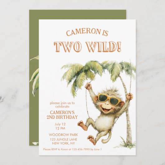 Two Wild Monkey Second Birthday Kaart (Voorkant / Achterkant)