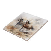 “Two Wild Mustangs” Stof Westers Waterverf Tegeltje (Zijkant)