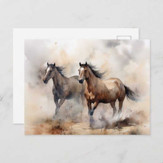 "Two Wild Mustangs" Stoffige Westerne aquarel Briefkaart (Voorkant / Achterkant)