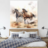 "Two Wild Mustangs" Stoffige Westerne aquarel Canvas Afdruk (Insitu (Slaapkamer))