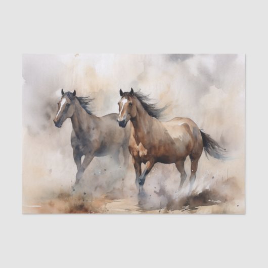 "Two Wild Mustangs" Stoffige Westerne aquarel Tissuepapier (Voorkant)