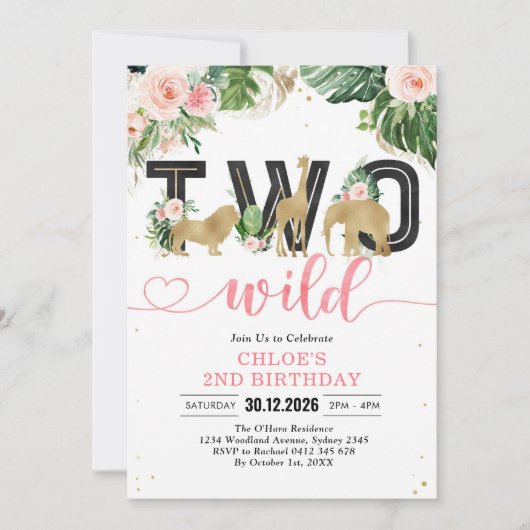 Two Wild Party Animals 2nd Birthday Invitation (Devant)