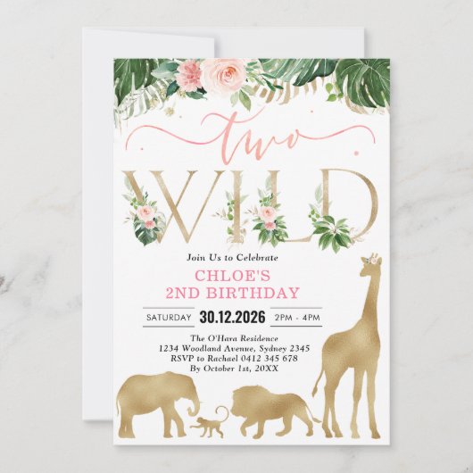 Two Wild Party Animals 2nd Birthday Invitation (Devant)