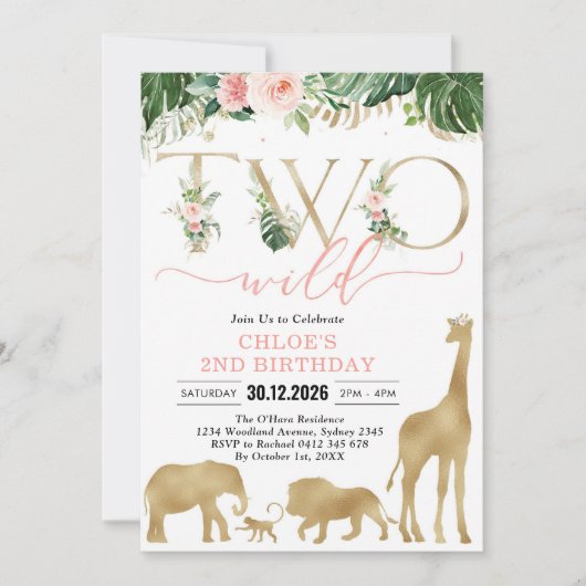 Two Wild Party Animals 2nd Birthday Invitation (Devant)