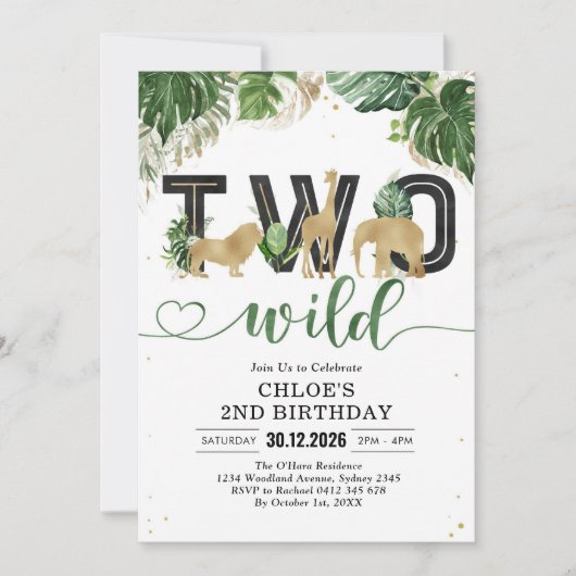 Two Wild Party Animals 2nd Birthday Invitation (Devant)