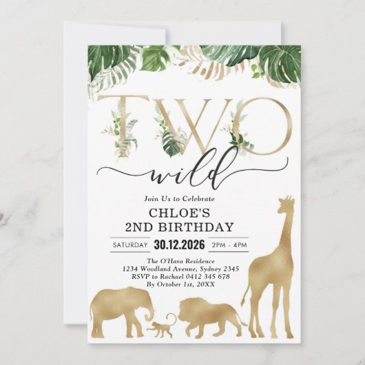 Two Wild Party Animals 2nd Birthday Invitation Kaart (Voorkant)