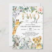 Two Wild Party Animals 2nd Birthday Invitation Kaart (Voorkant)