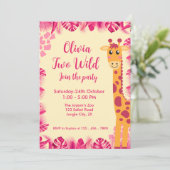 Two Wild Safari Animals Giraf Girl Pink 2nd Bday Kaart (Staand voorkant)