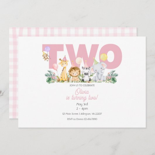 TWO Wild Safari Invitation d'anniversaire - 2e ann (Devant / Derrière)