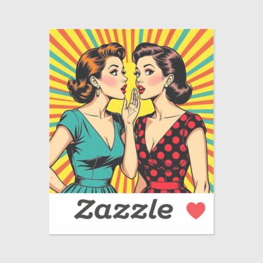 Two Woman Gossiping Telling Secrets Pop Art Sticker (Vel)
